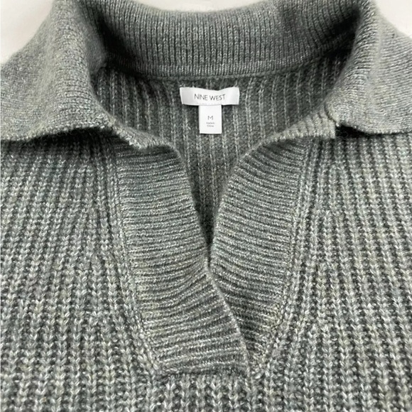Nine West chunky grey green collared sweater size M - Picture 8 of 10
